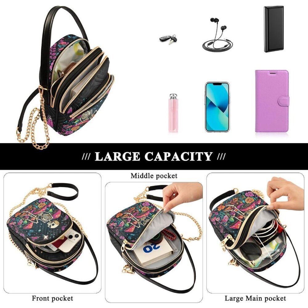 Women's Quilted Crossbody Bag Faux Leather Multiple Pockets Travel Purse - Picture 6 of 7